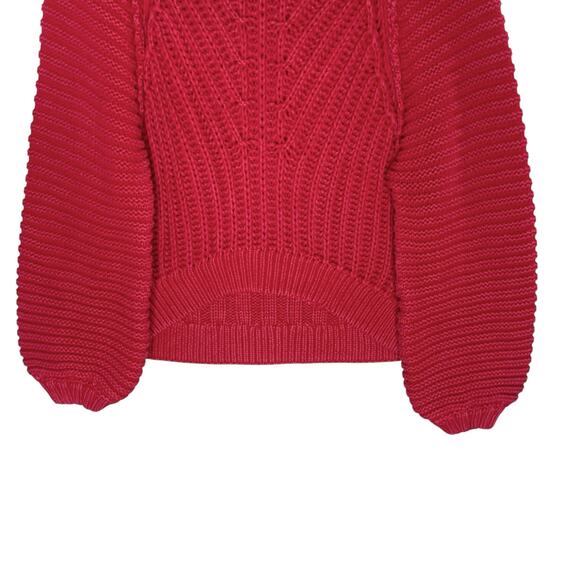 Free People S Sweetheart Chunky Knit Sweater Balloon Sleeves Pink Mock Neck - Picture 6 of 10